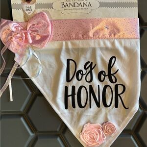 Pink and White Dog of Honor Bandana size medium